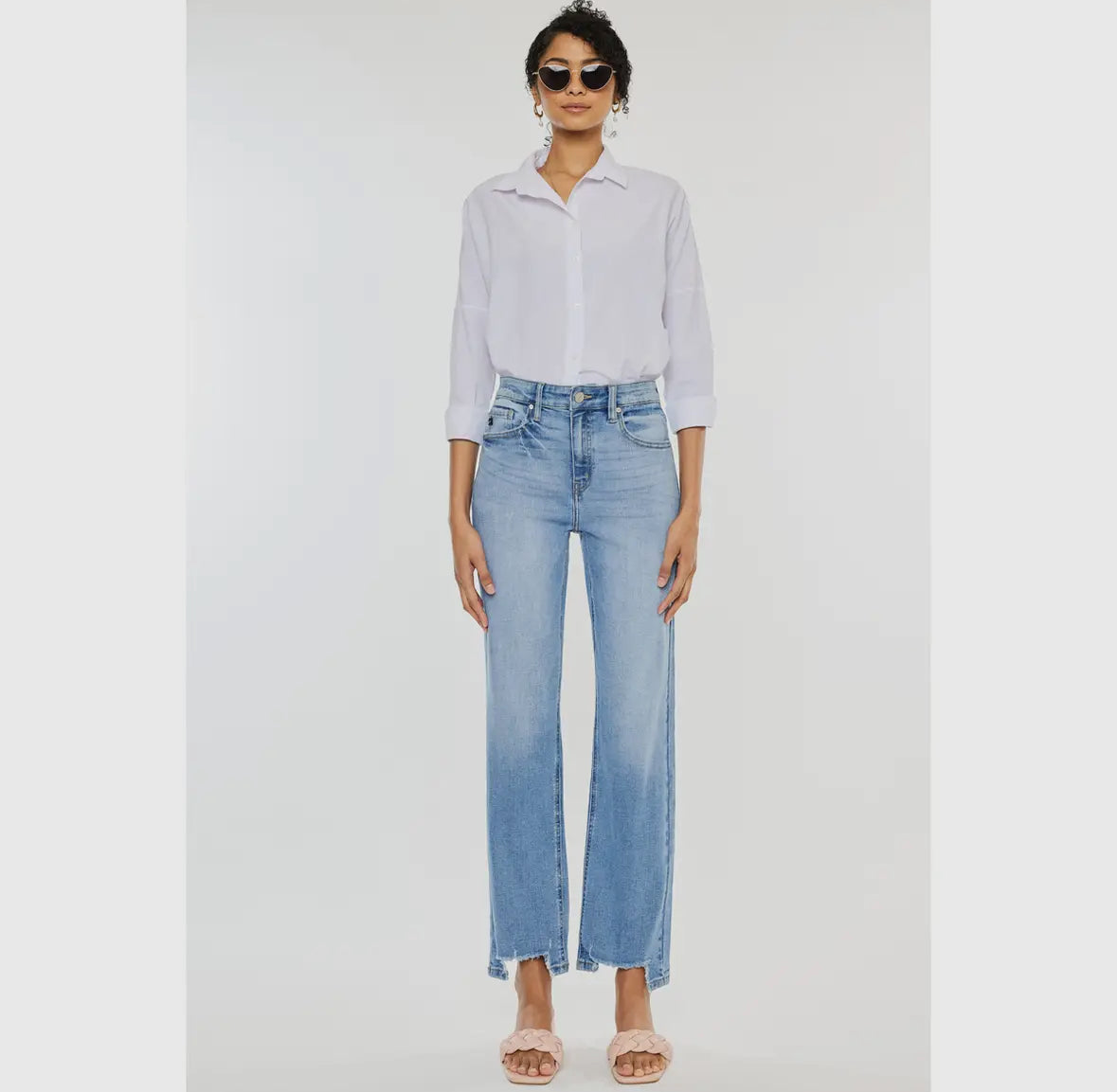 Cropped Distressed Hem Jean