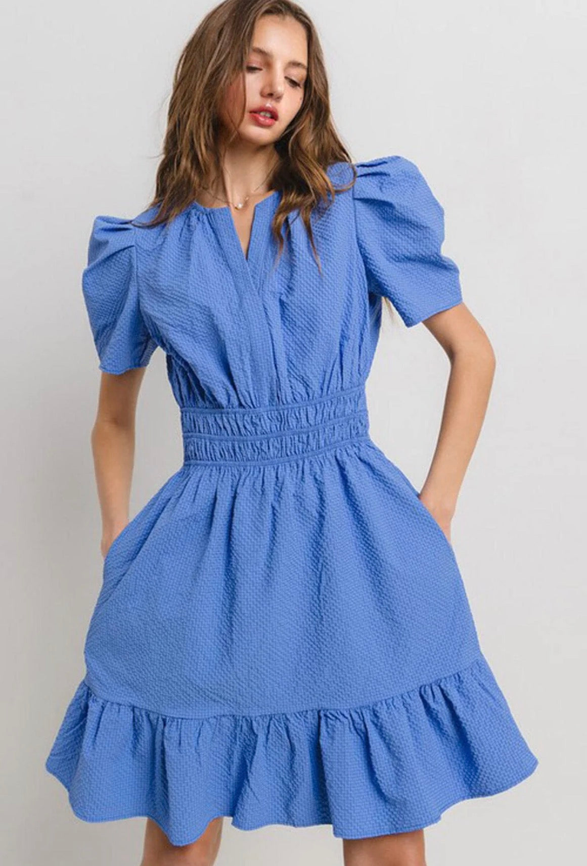 Blue Textured Puff Dreas