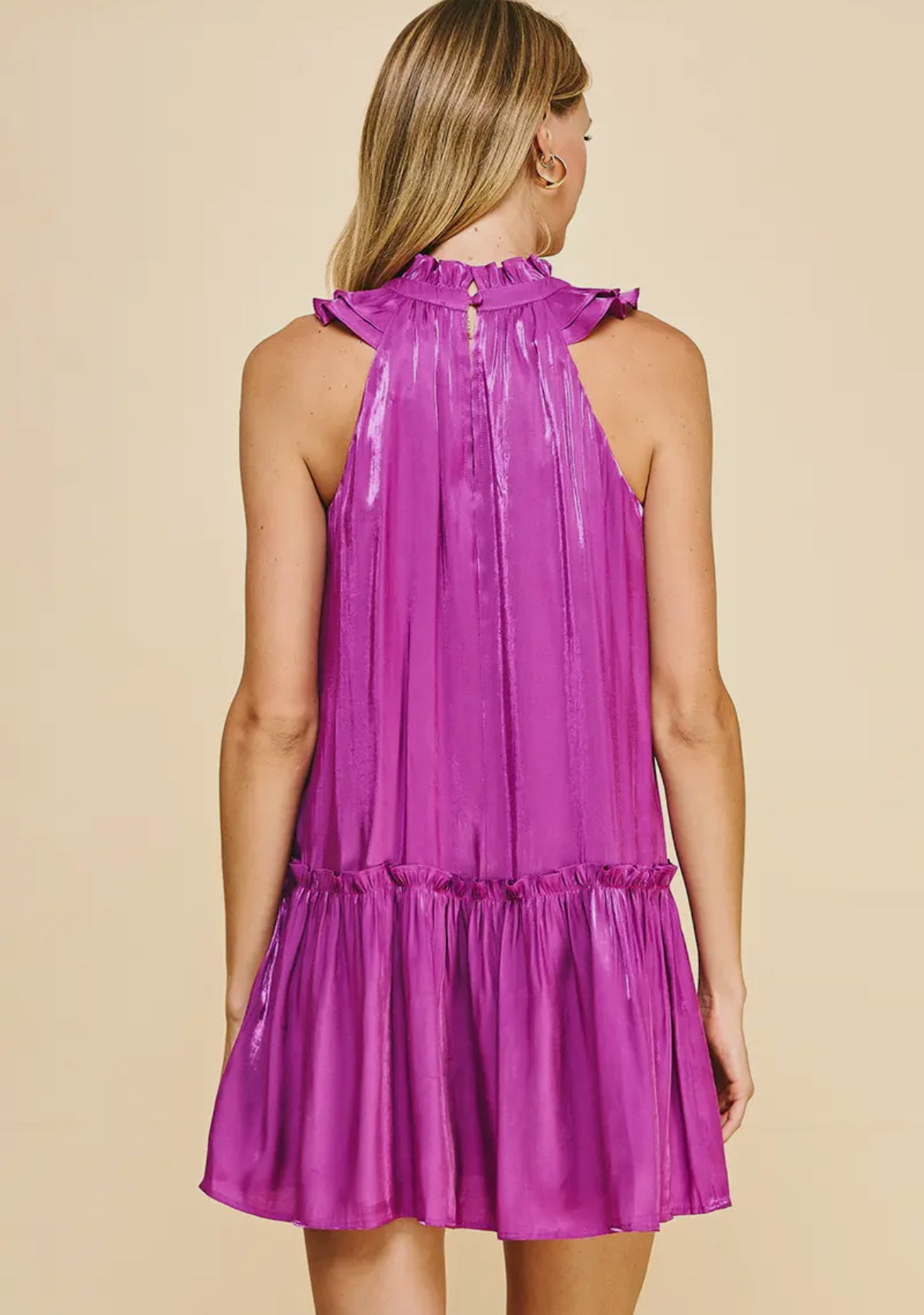 Magenta Satin Sleeveless Mini Dress