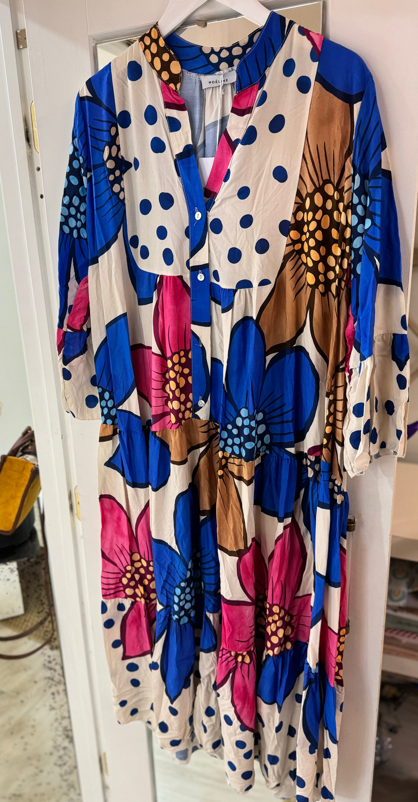 Pink & Blue Floral Dots Dress | Made in ITALY