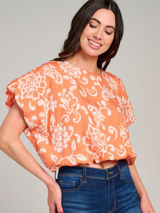 Elastic Waist Peachy Floral Top