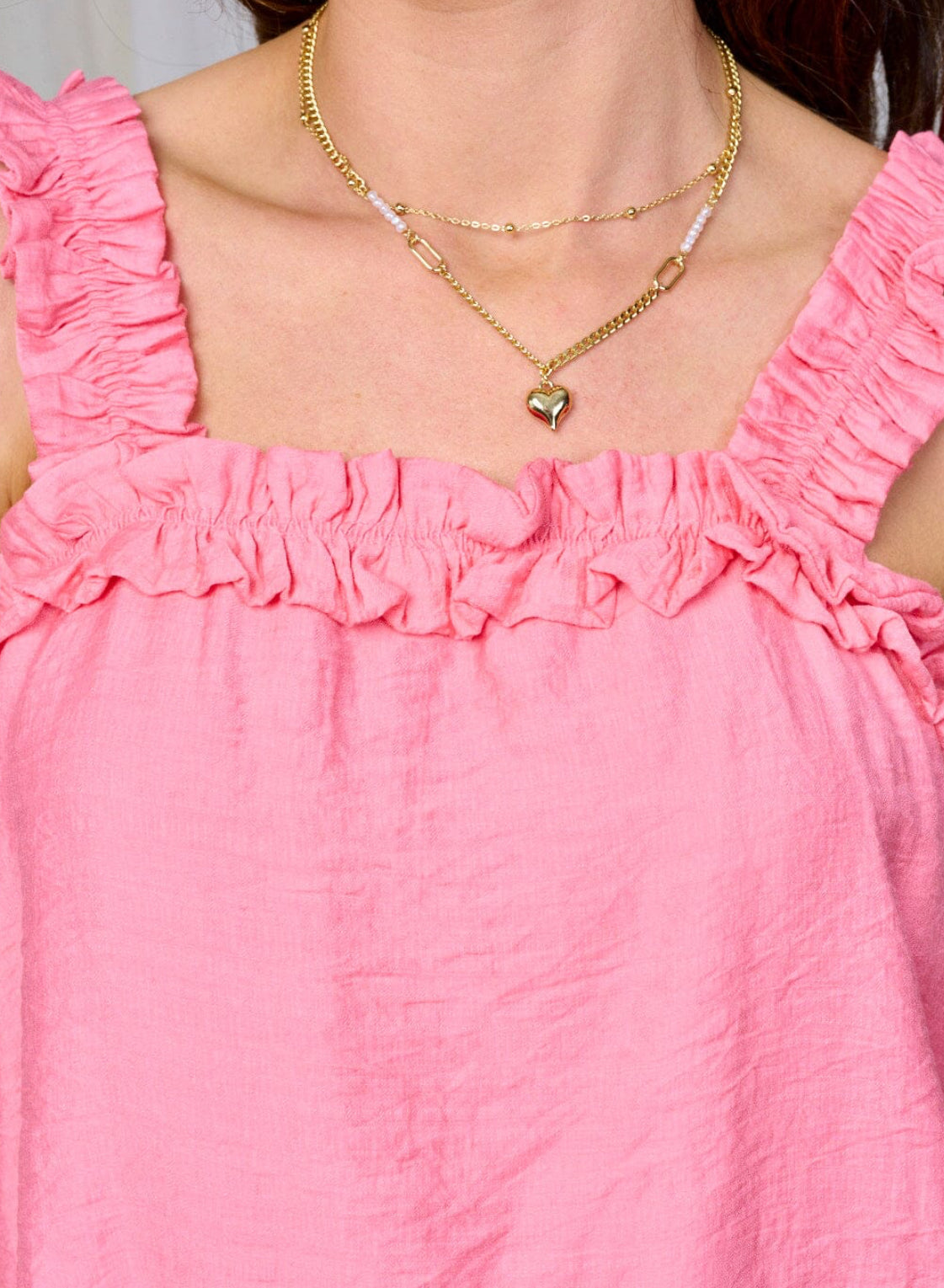 Pink Ruffle Trim Tank Top