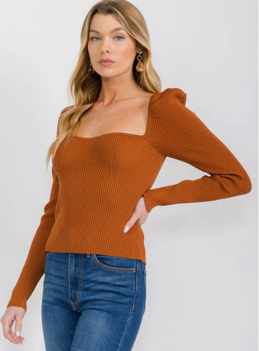 Ribbed Square Neck Top