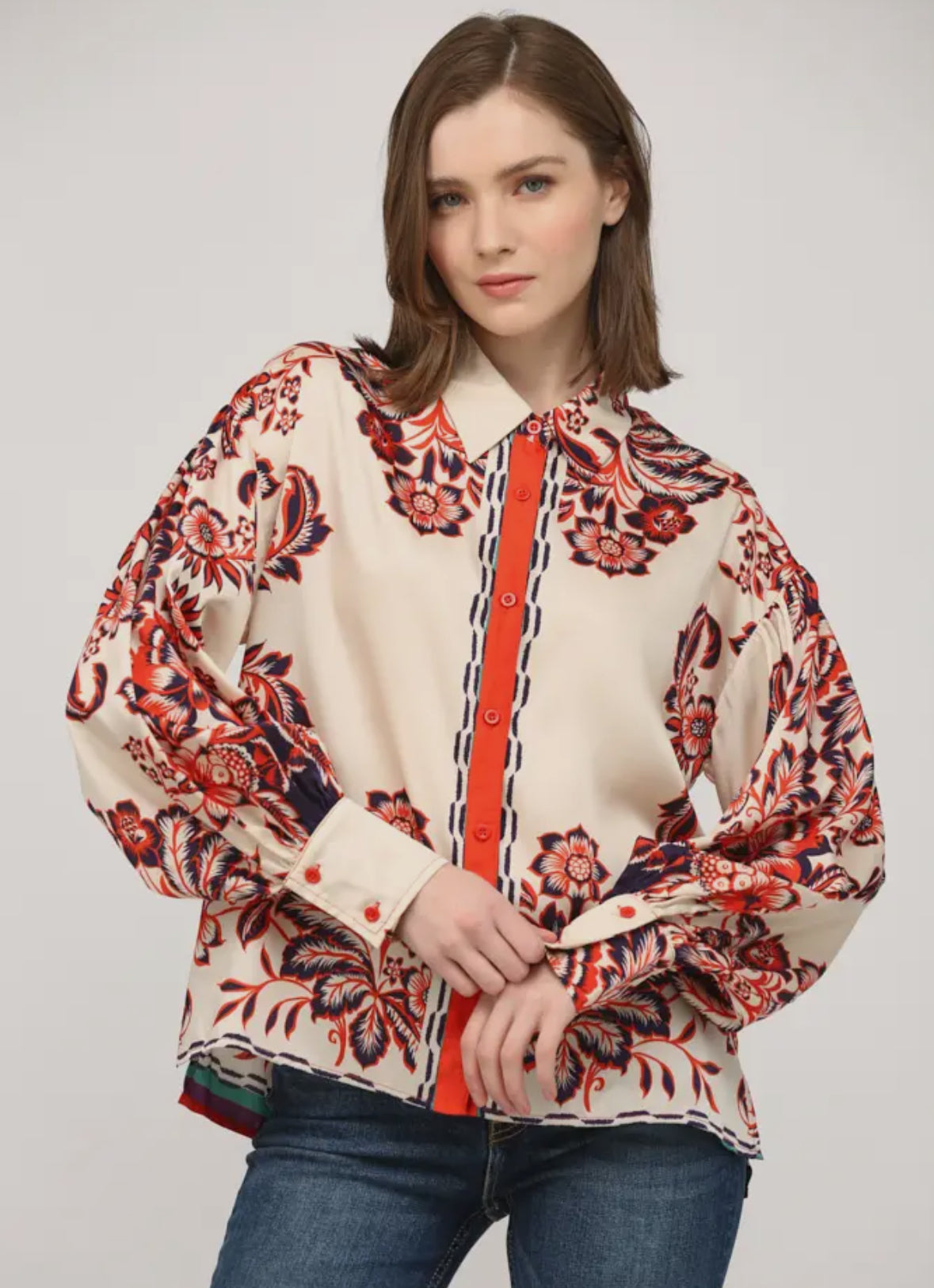 Bold Printed Satin Button Down