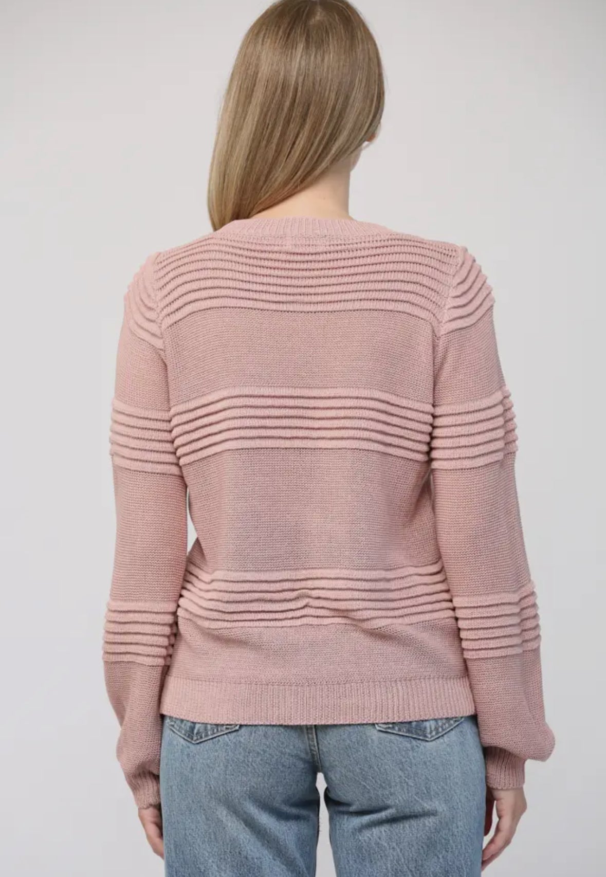 Dusty Rose Textured Crew Neck Sweater