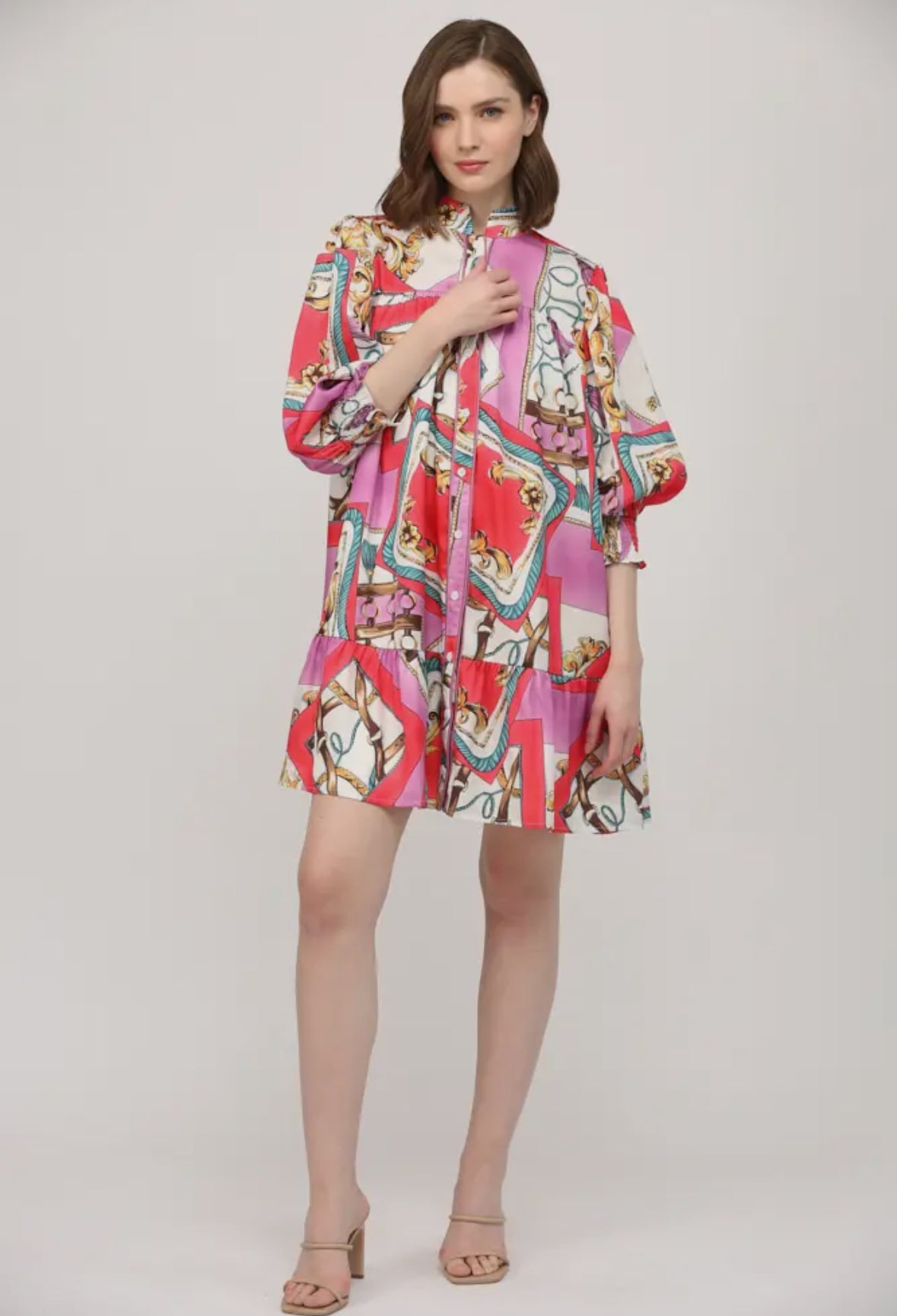 Chain Print Ruffle Hem Dress