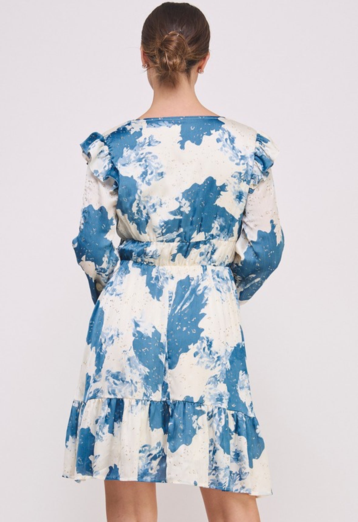 Blue Marbled + Gold Accent Silk Dress