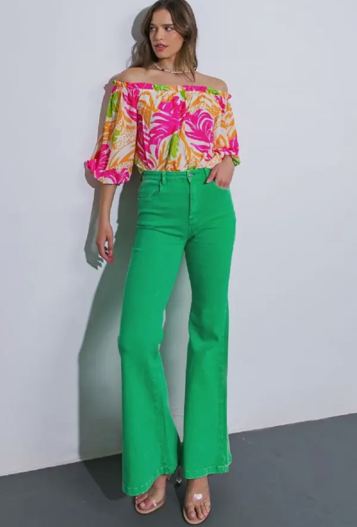 Kelly Green Washed Twill Jean