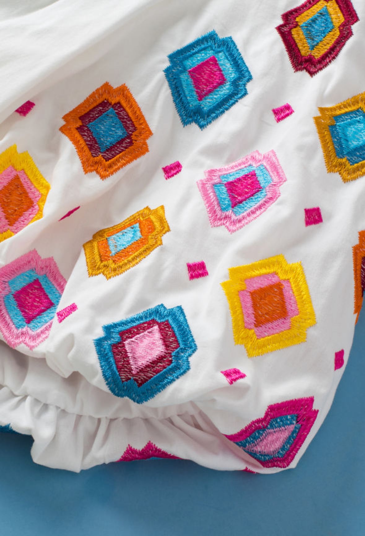 Smocked & Embroidered Cotton Blouse
