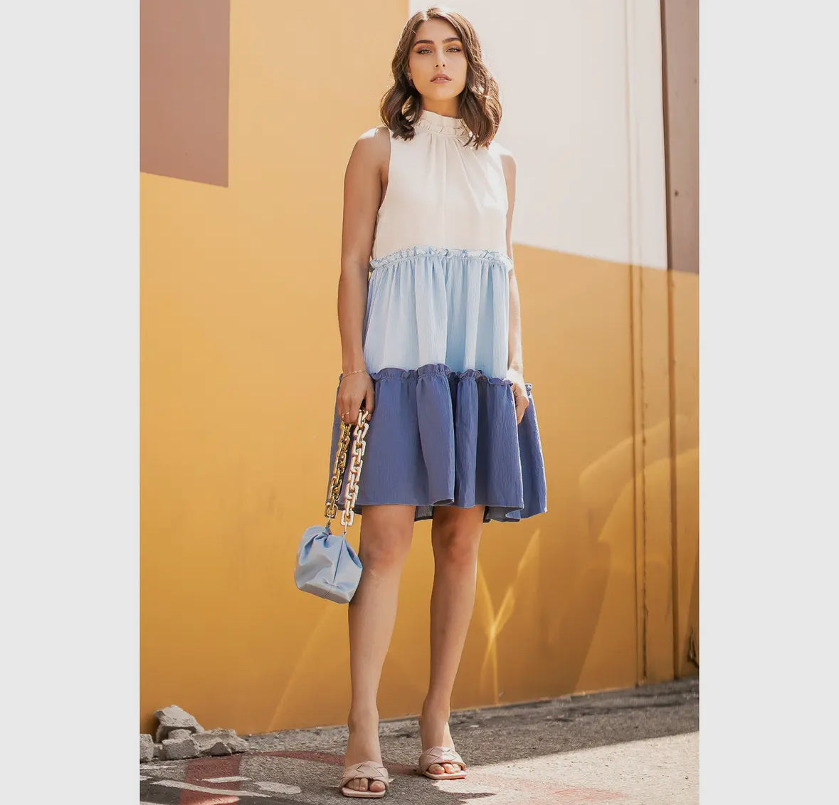 Blue Mix Tiered Dress