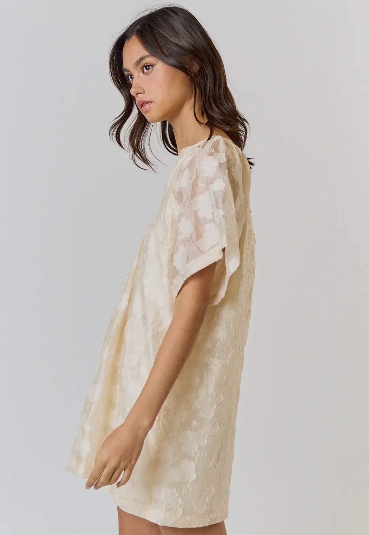 Cream Jacquard Mini Dress