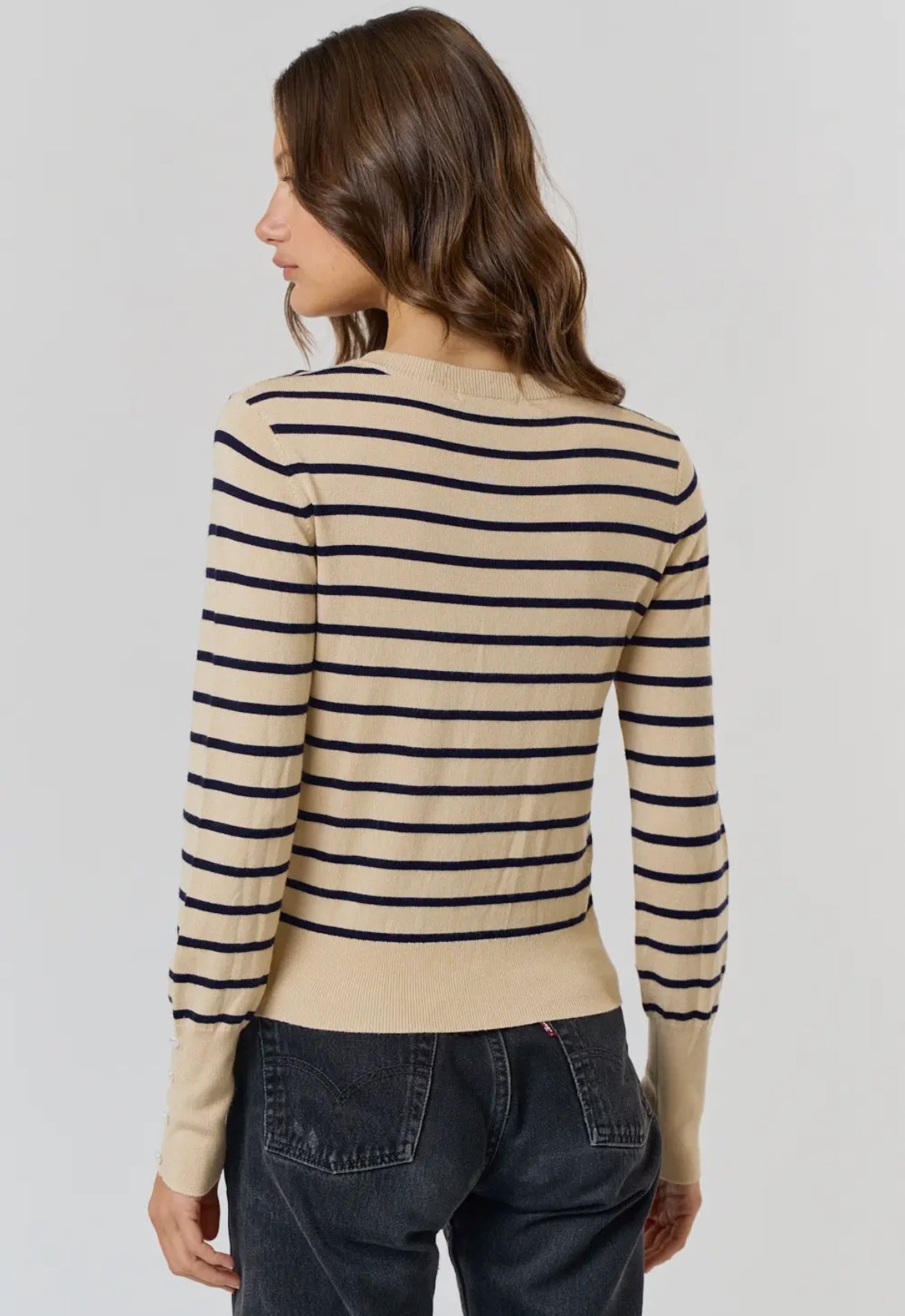 Striped Button Cuff Sweater