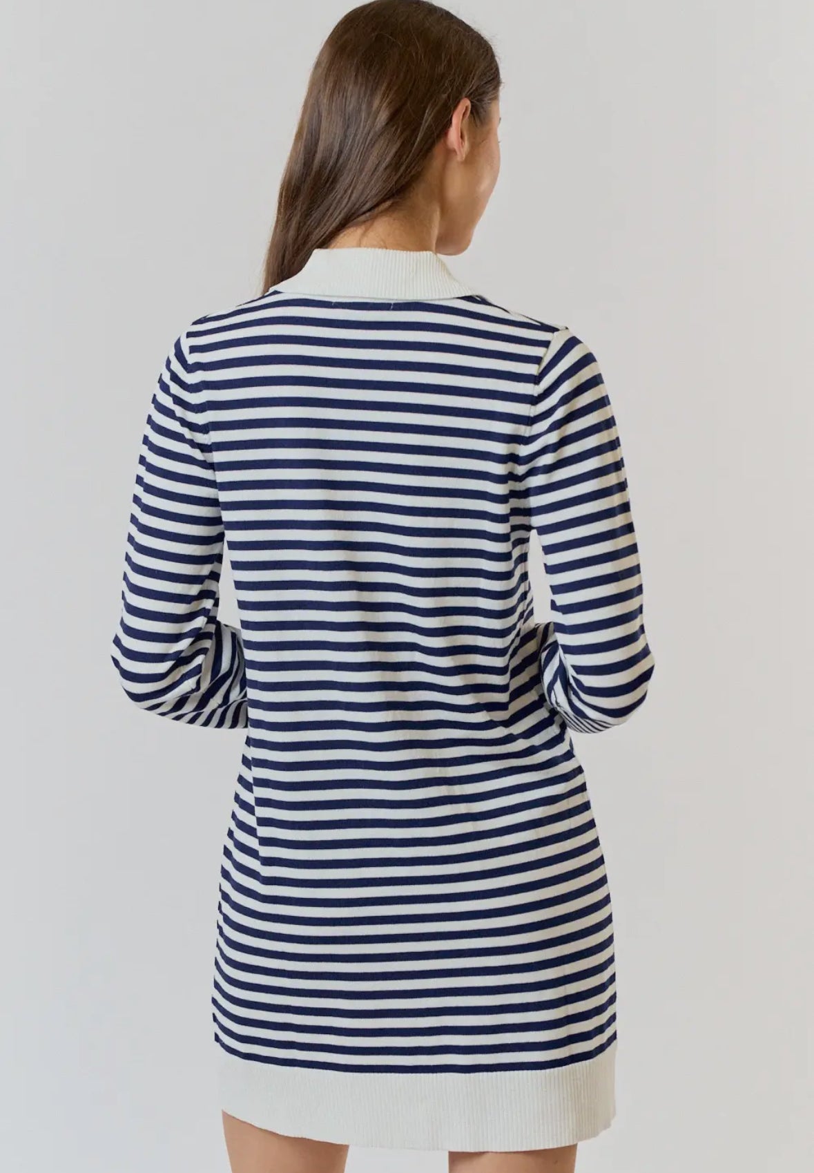 White + Navy Striped Collared Dress