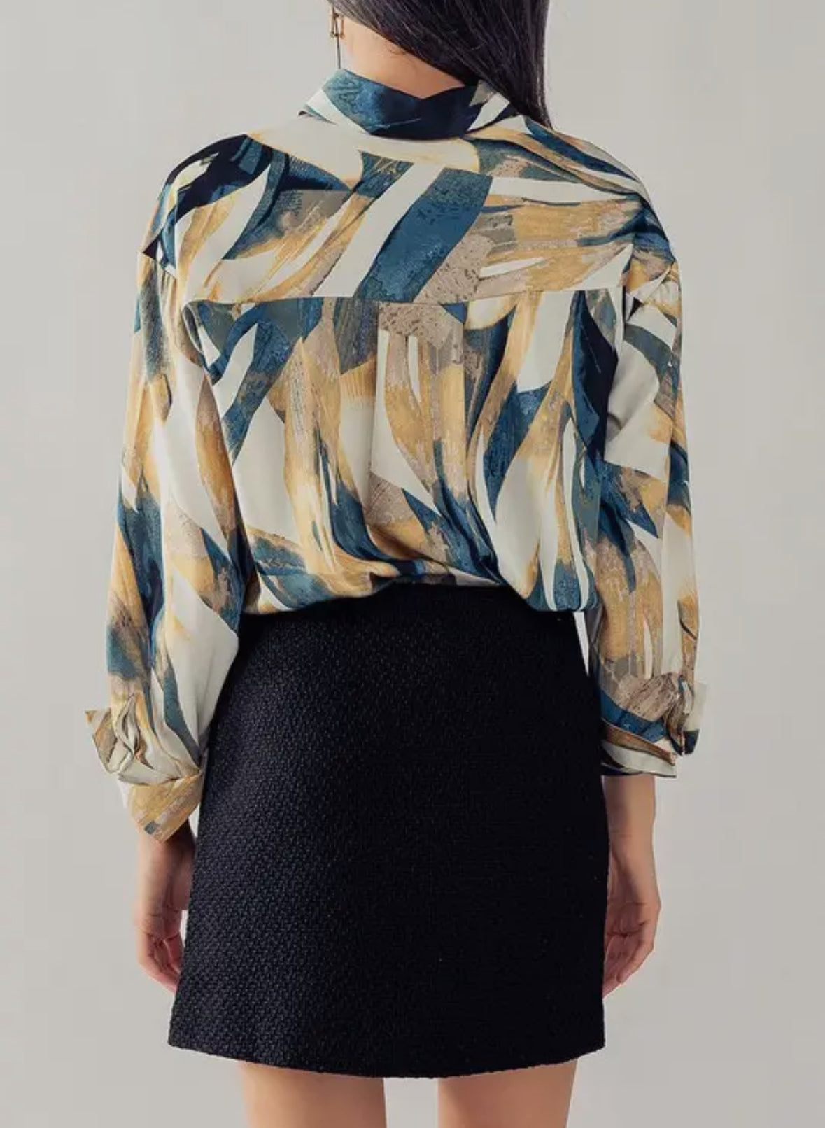 Gold & Blue Abstract Print Blouse
