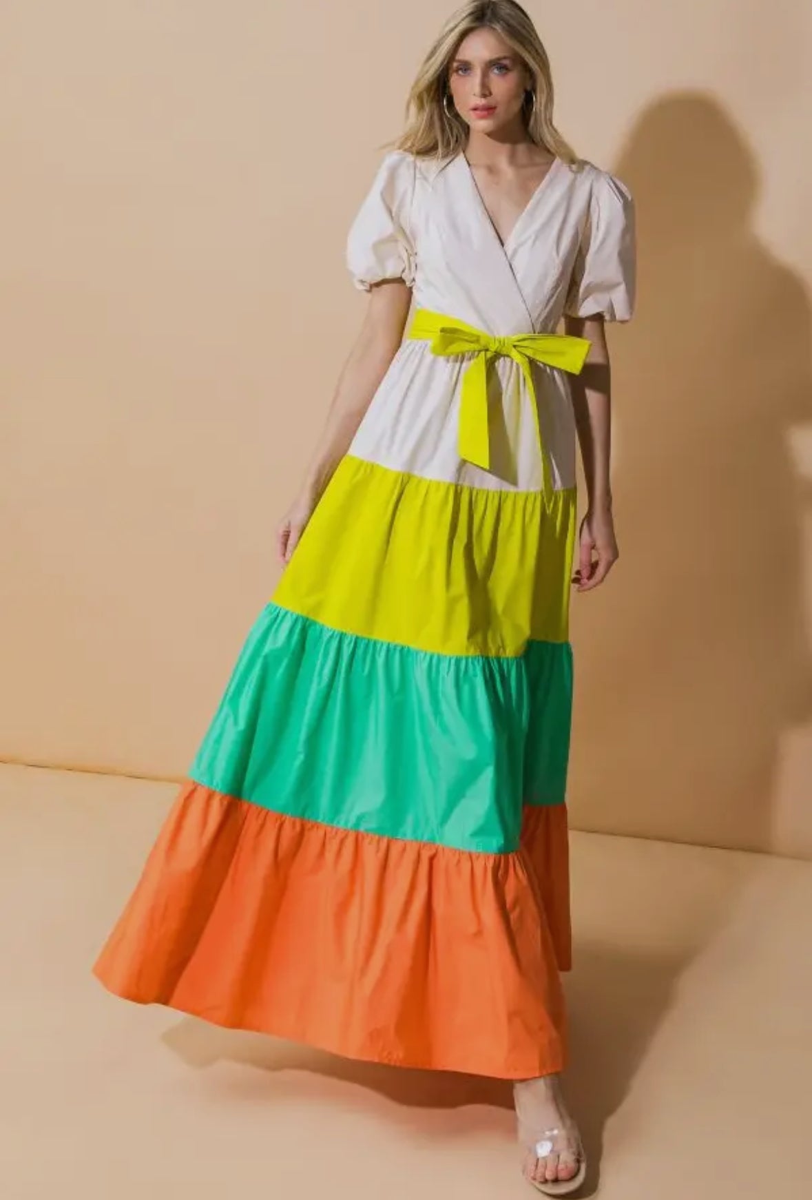 Poplin Color Block Maxi Dress