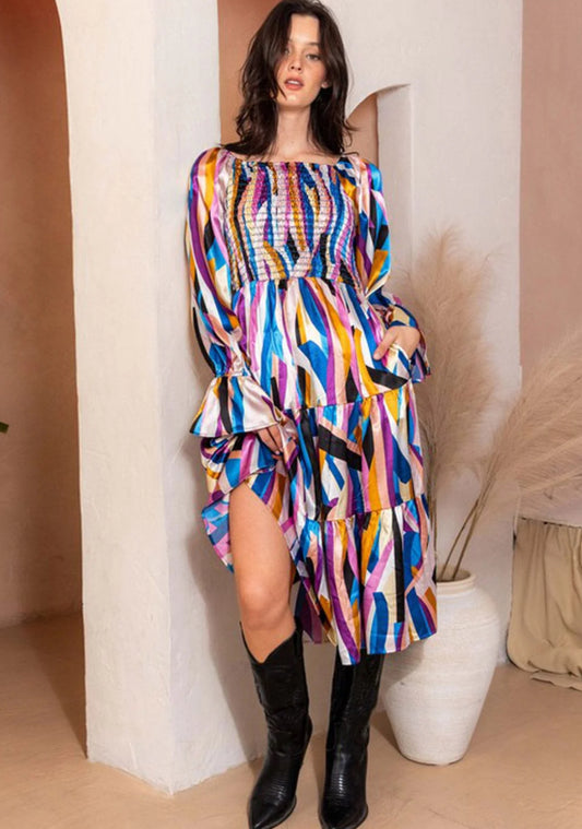 Silk Abstract Midi Dress