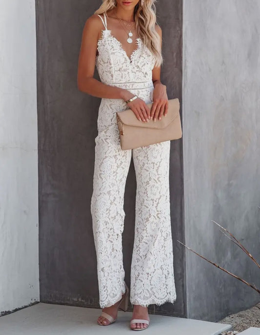 Lace Casual Smooth Lined Jumpsuit