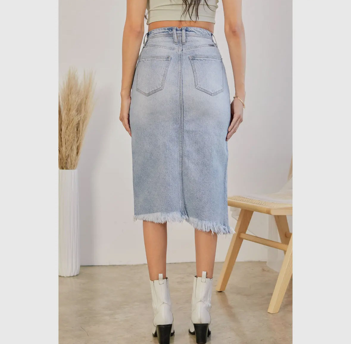 Asymmetrical Denim Midi Skirt