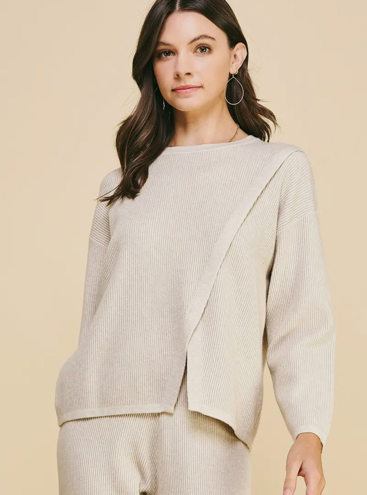 Oatmeal Front Slit Pullover
