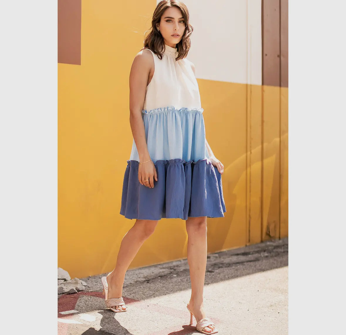 Blue Mix Tiered Dress