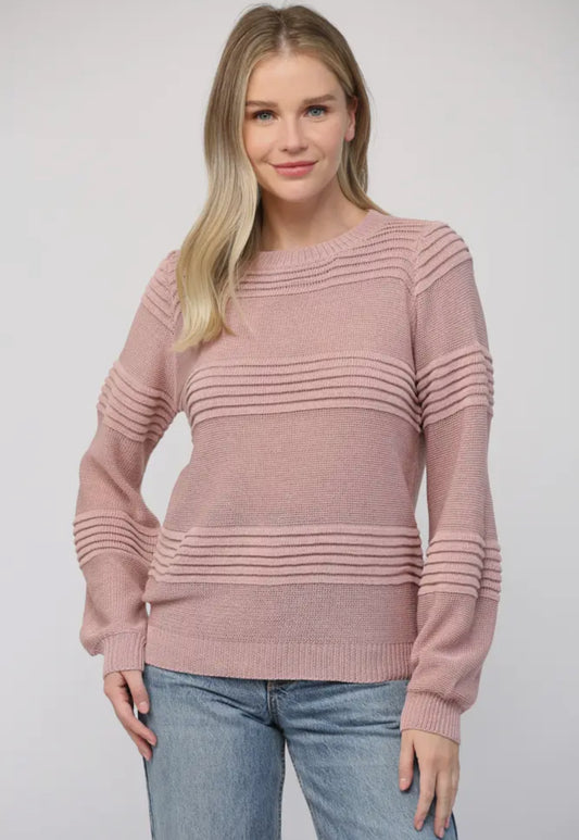 Dusty Rose Textured Crew Neck Sweater