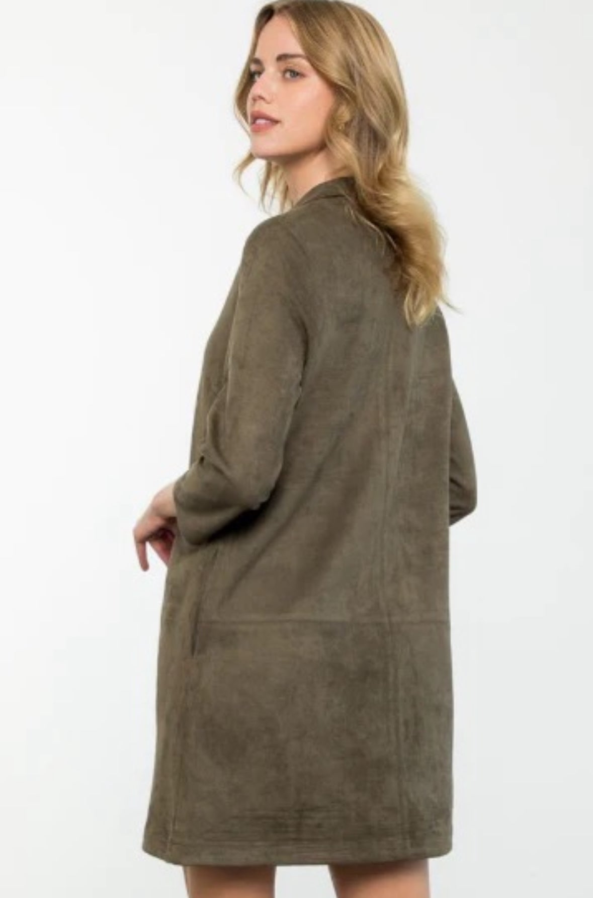 Olive Long Sleeve Suede Dress