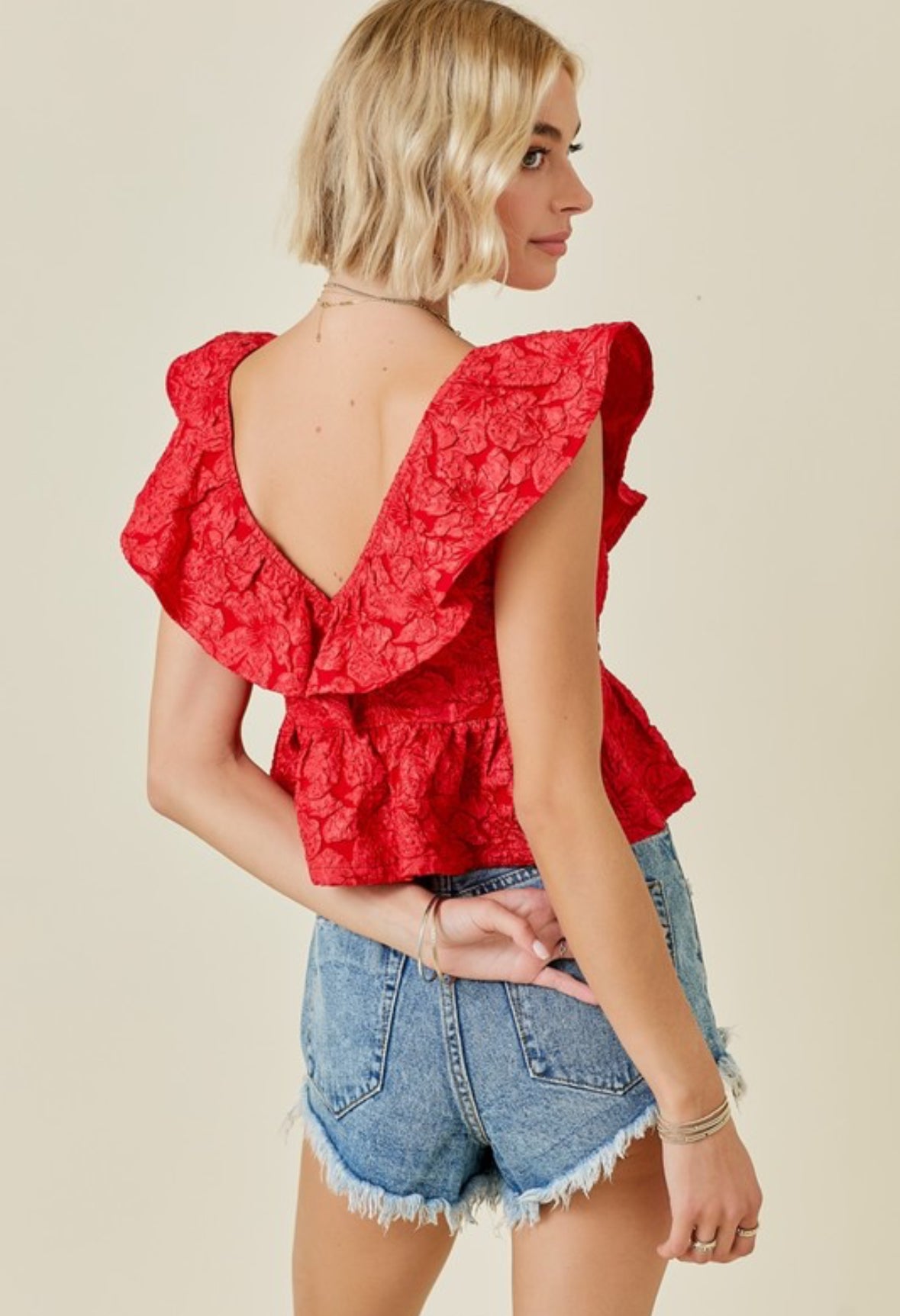 Love Red Jacquard Babydoll Top