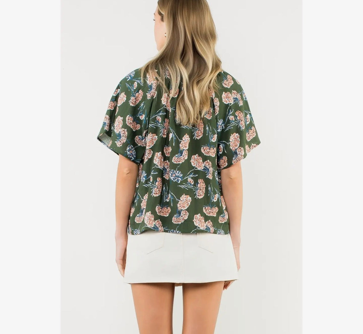 Olive Green Contrast Trim Top