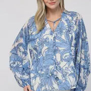 Blue & White Tropical Voile Tie Top