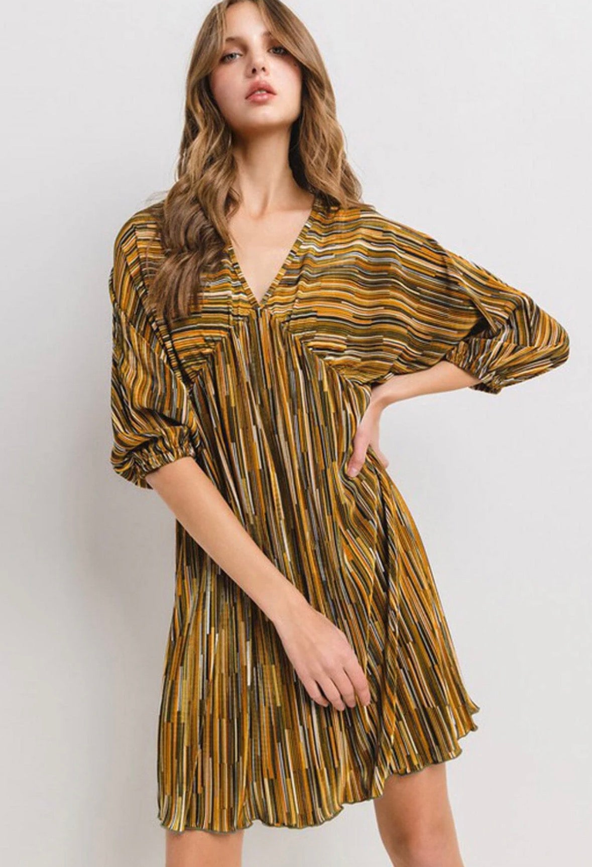 Neutral Tone Striped Tunic Dress