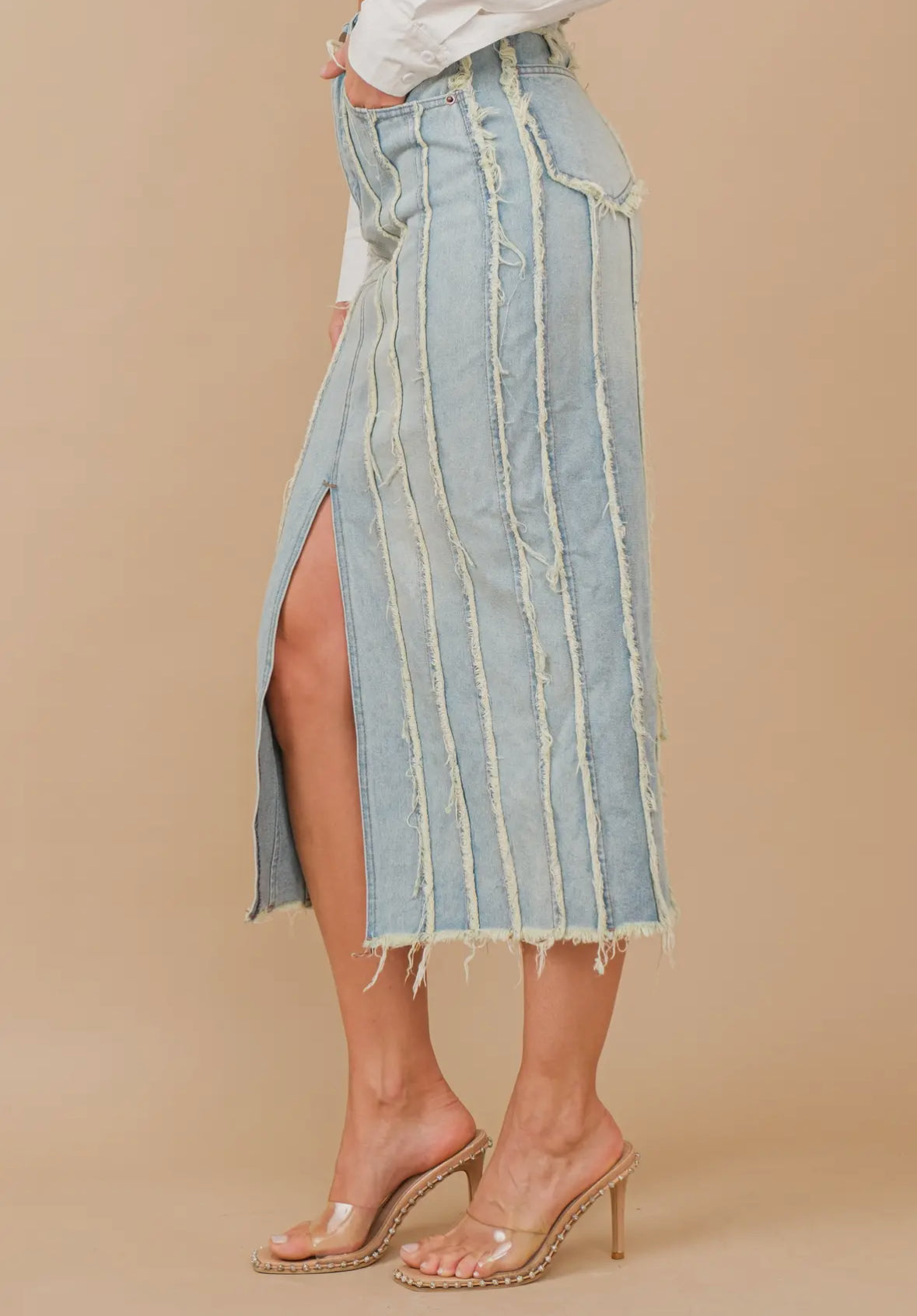Distressed Maxi Denim Skirt