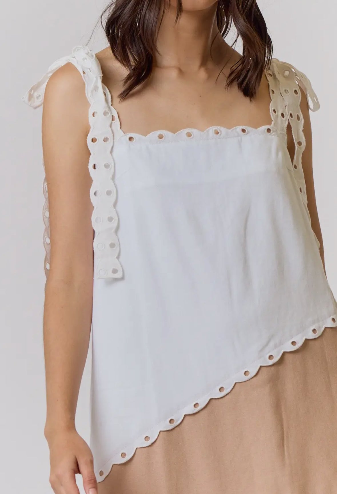 Scalloped Neutral Color Block Tie Dress