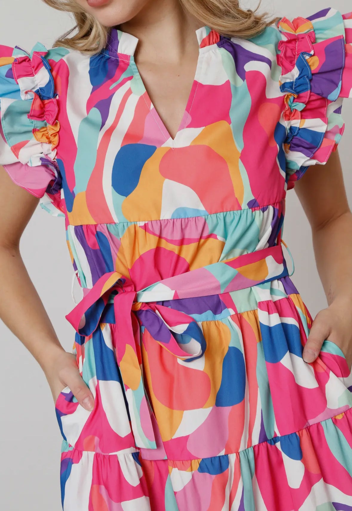 Abstract Ruffled Maxi Dress