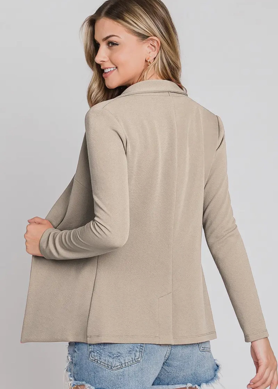 Tailored Taupe Drape Blazer