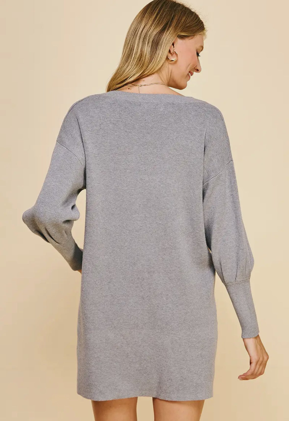 Charcoal Knit V-Neck Mini Dress