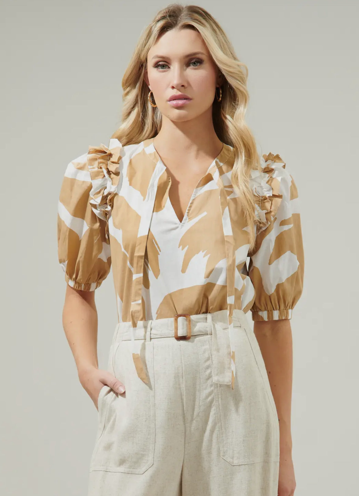 Hazel Abstract Noche Tie Neck Blouse