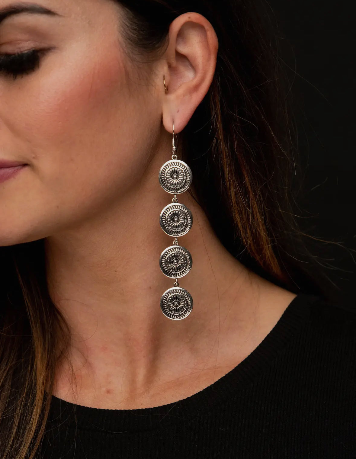 Silver 4 Tier Concho Earrings