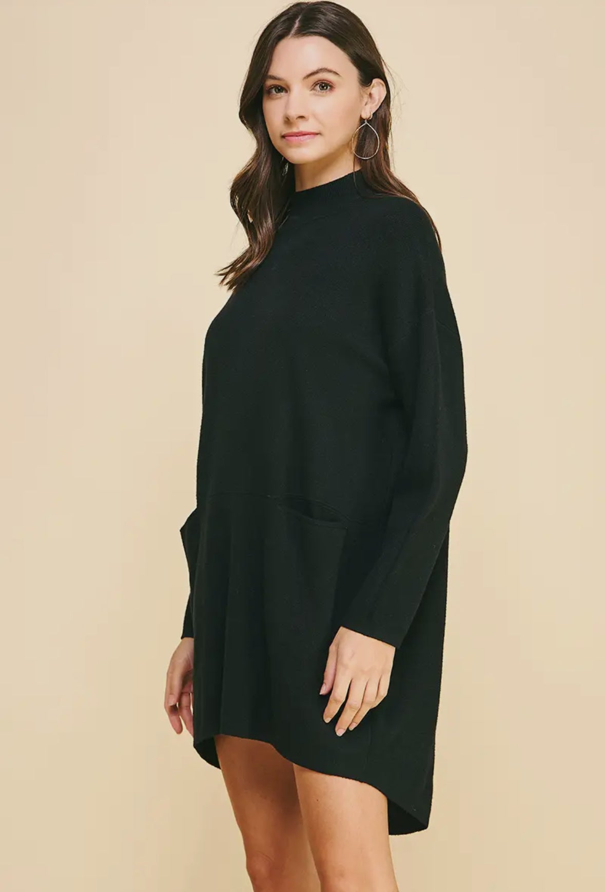 Mock Neck Front Pocket Sweater Dress