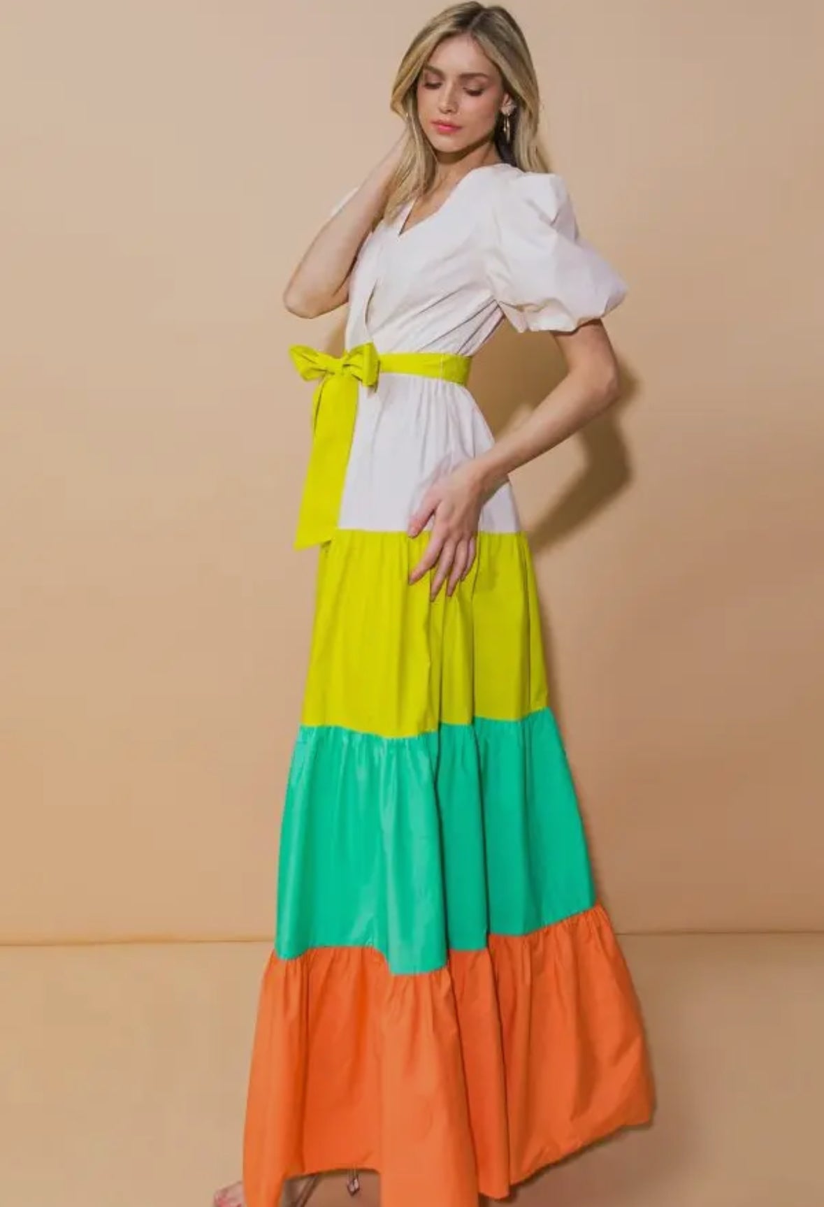 Poplin Color Block Maxi Dress