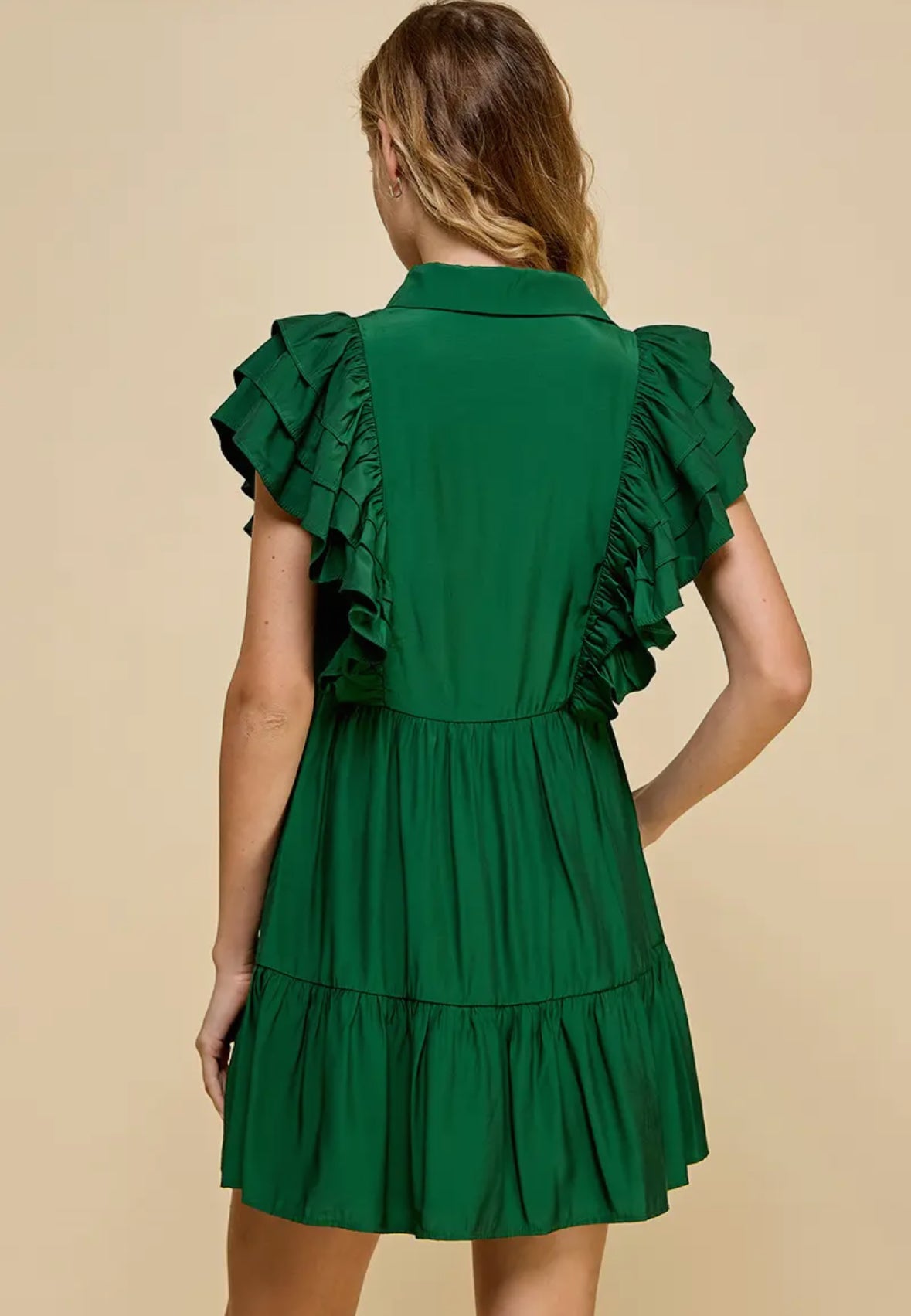 Hunter Green Ruffle & Button Down Dress