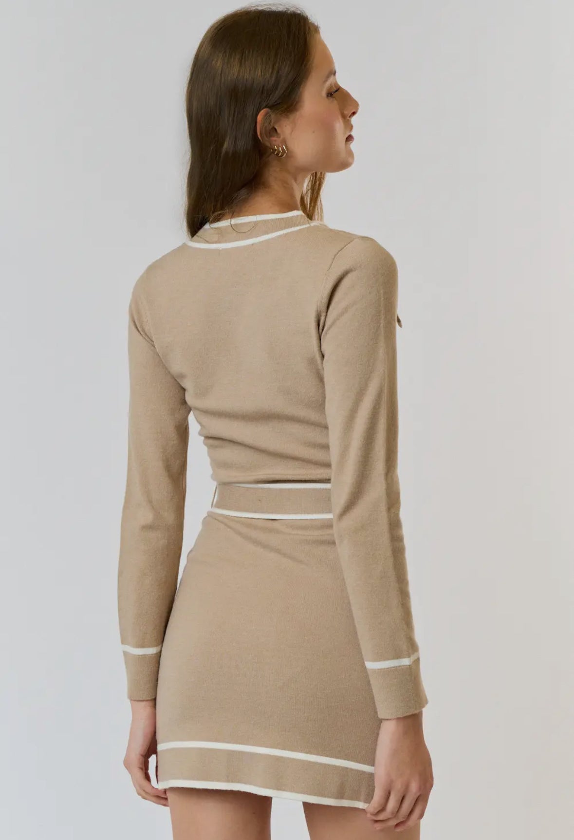 Taupe Contrast Binding Button Down Dress