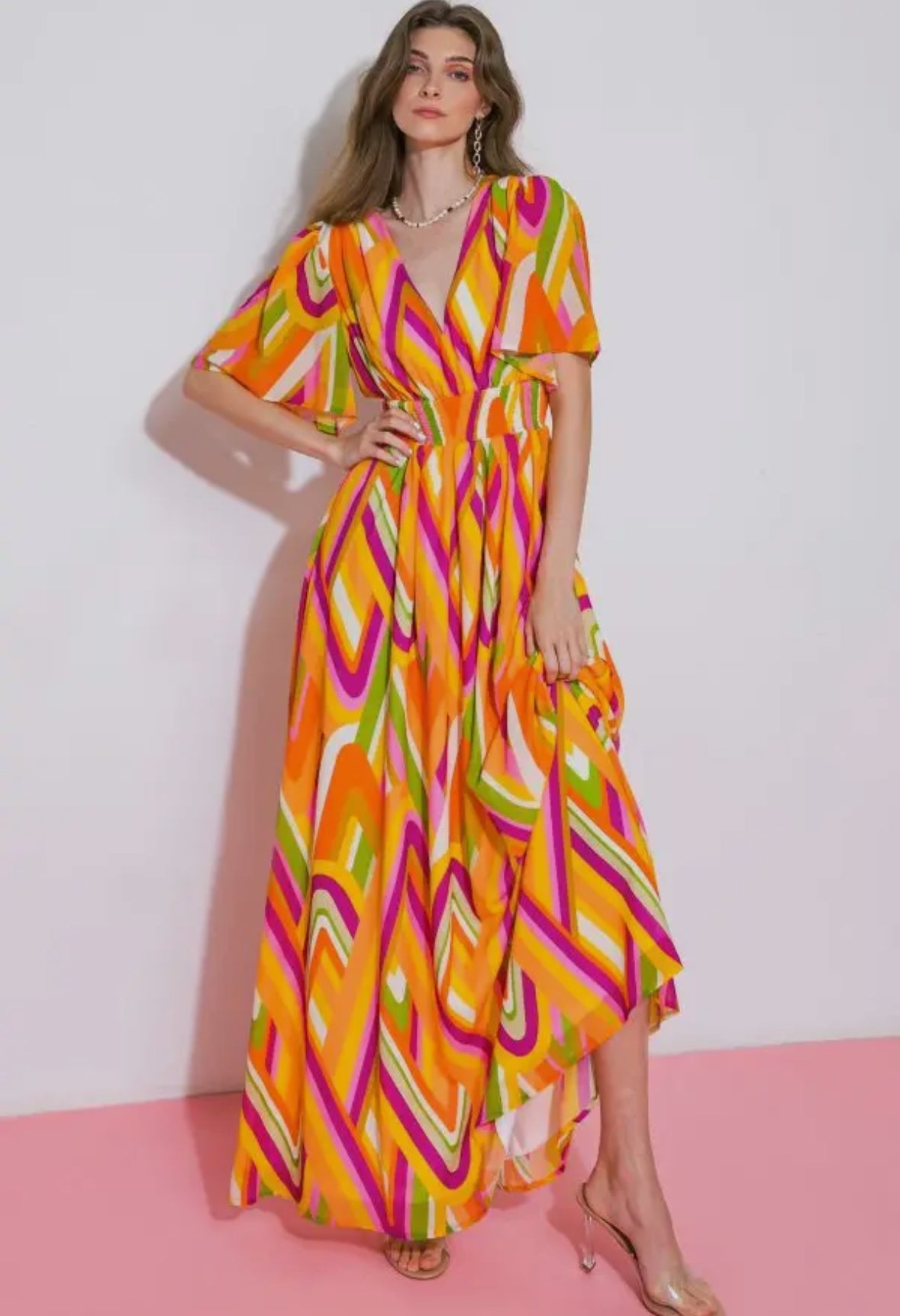 Yellow Orange Woven Maxi Dress
