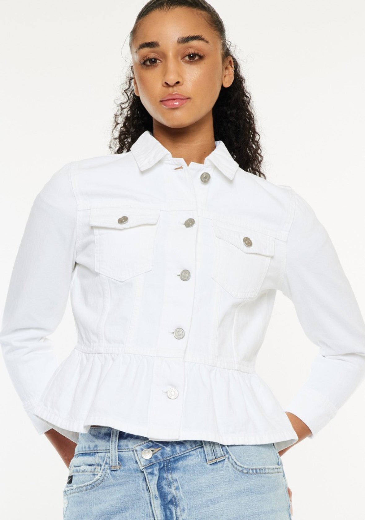 Classic Fit White Peplum Jacket