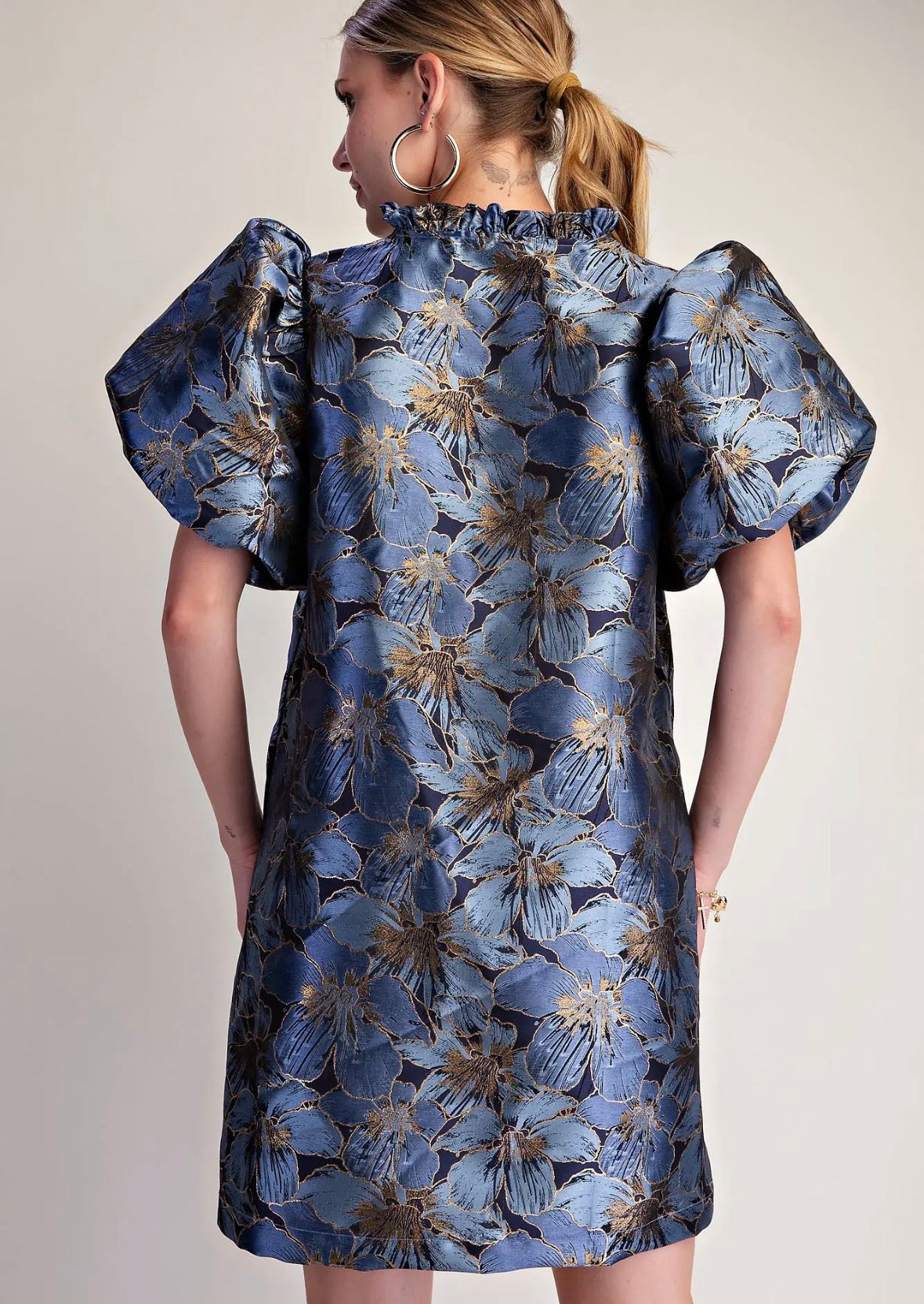 Metallic Blue Jacquard Dress