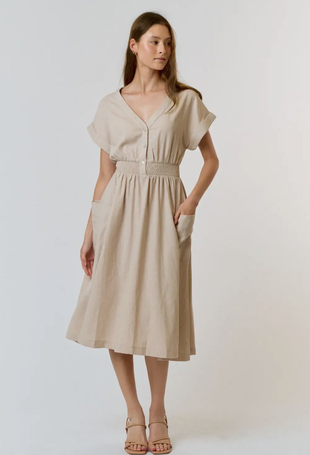 Natural Smocked Waistline Dress