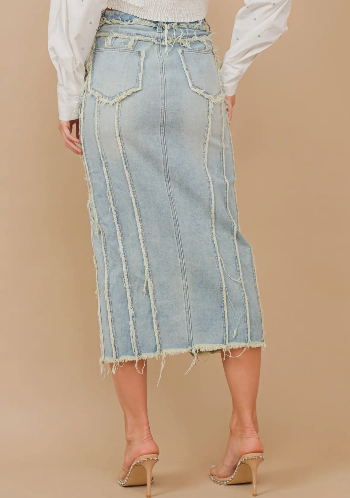 Distressed Maxi Denim Skirt