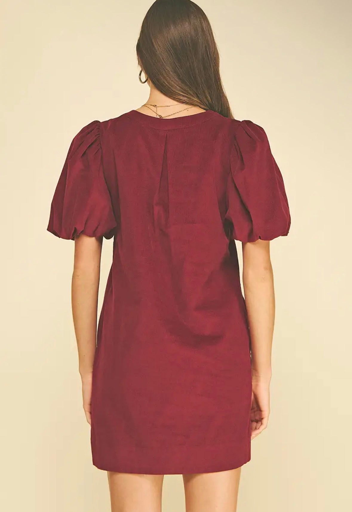 Corduroy Embroidered Maroon Dress