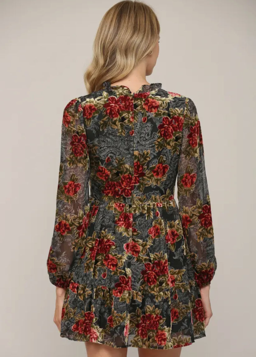 Floral Burnout Velvet Dress
