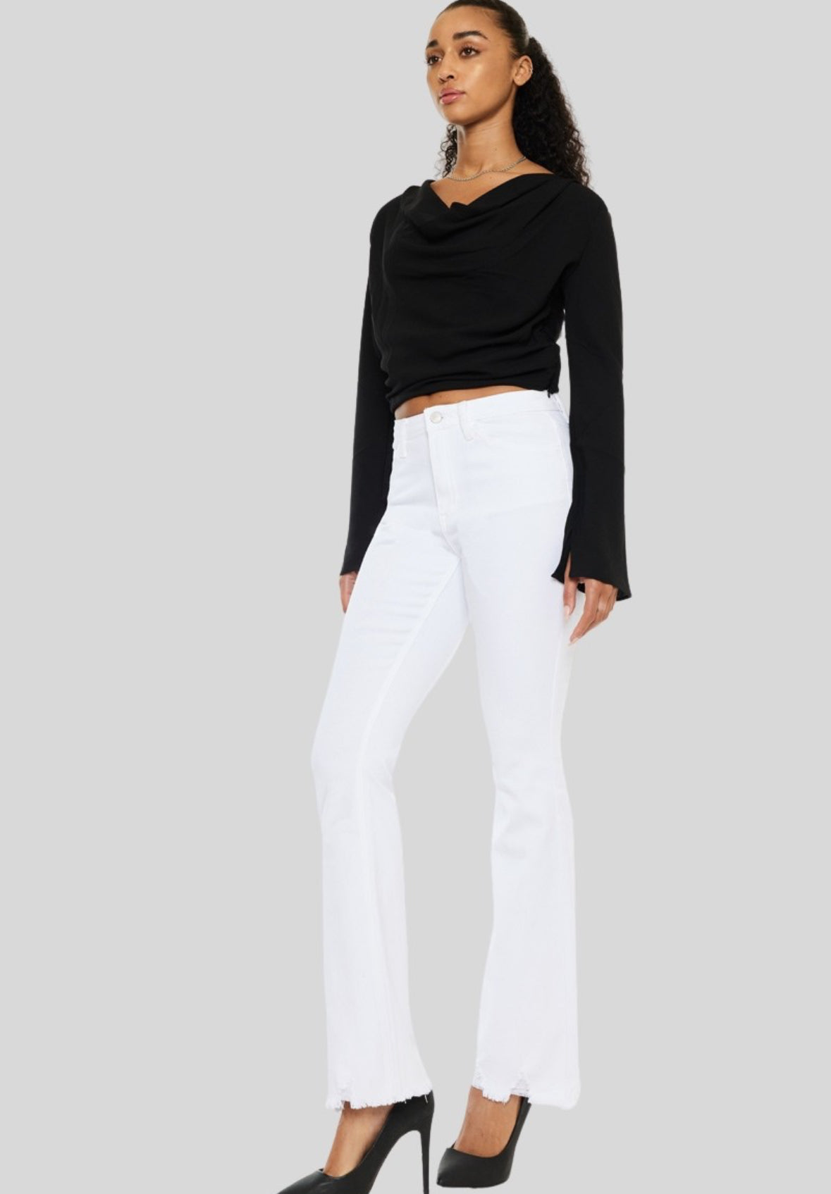 Raw Hem White High Rise Bootcut Jean