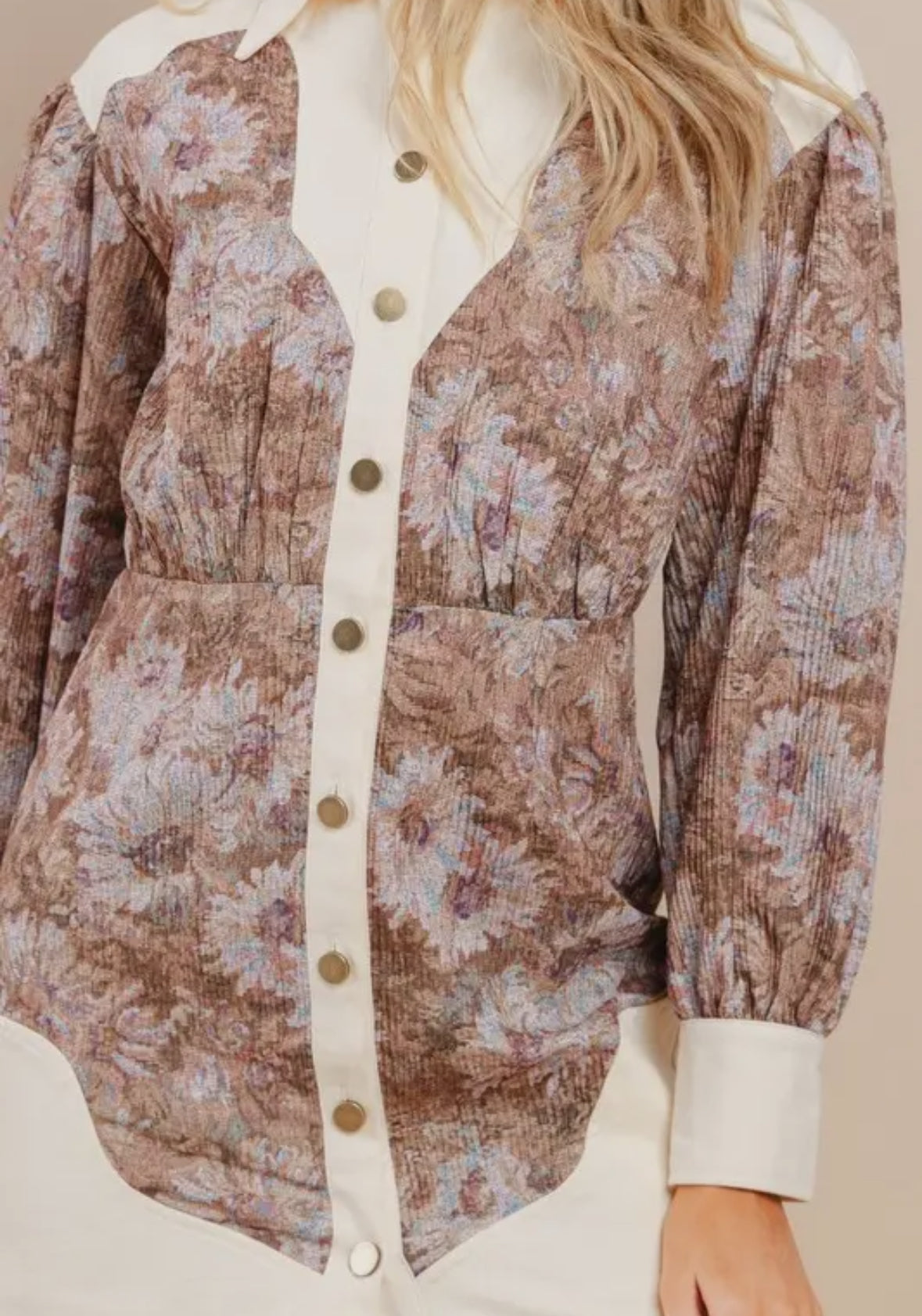 Winter Floral & Cream Button Down Dress